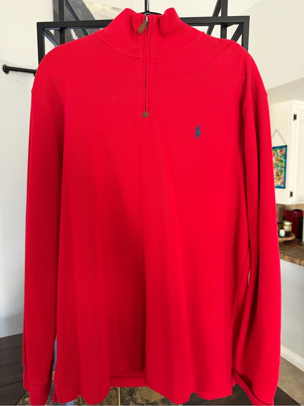 Polo by Ralph Lauren Bright Red Half-Zip Sweater with Navy Pony